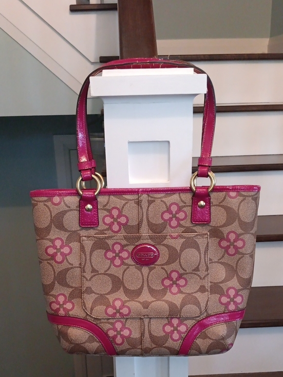 Coach Handbags - ^ Coach Peyton Signature Pink Clover Pocket Small Tote